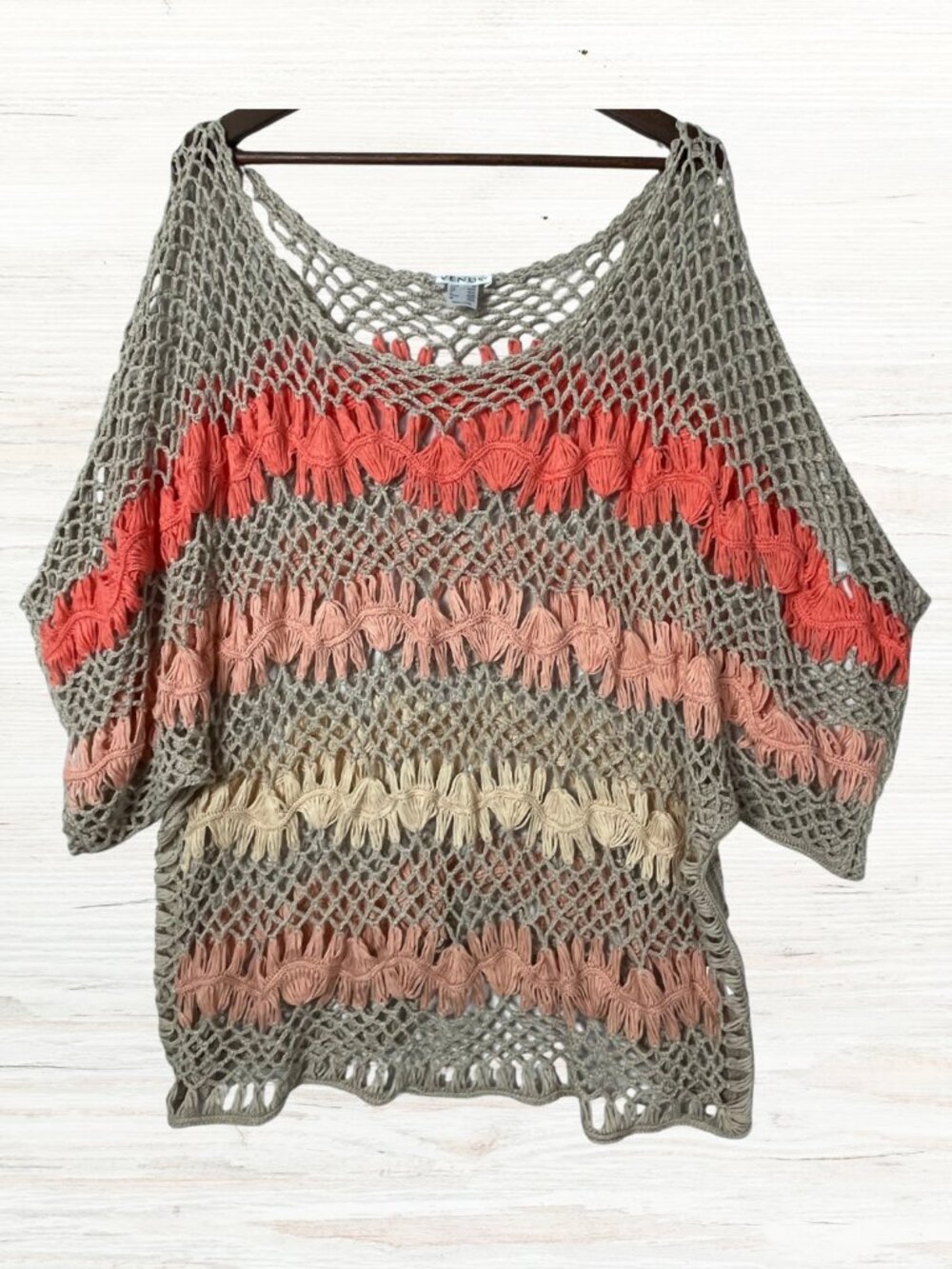 Venus Top Womens 3X Crochet Open Knit Dolman Sleeve Boho Plus Size Cover Up